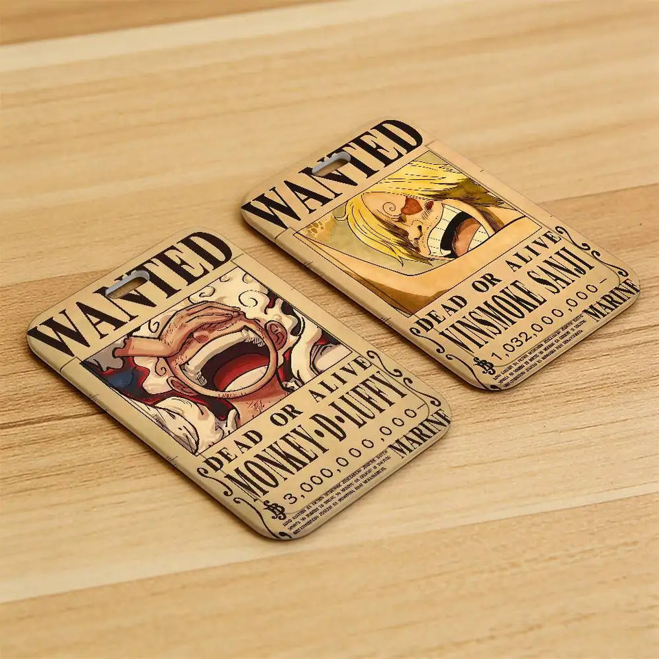 Anime Pirate Wanted Poster Luggage Tag - Vintage Monkey D Luffy Gear 5 Bounty Card - Retro Vinsmoke Sanji & Nico Robin Travel ID Bag Tag - Nostalgic Manga Fan Gift for Backpack, Suitcase & Keychain
