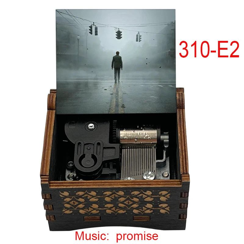Silent Hill Hand-Crank Wooden Music Box - "Promise (Reprise)" Theme - Pyramid Head Laser-Engraved Keepsake - Gothic Horror Gaming Collectible - Psychological Horror Movie Merchandise