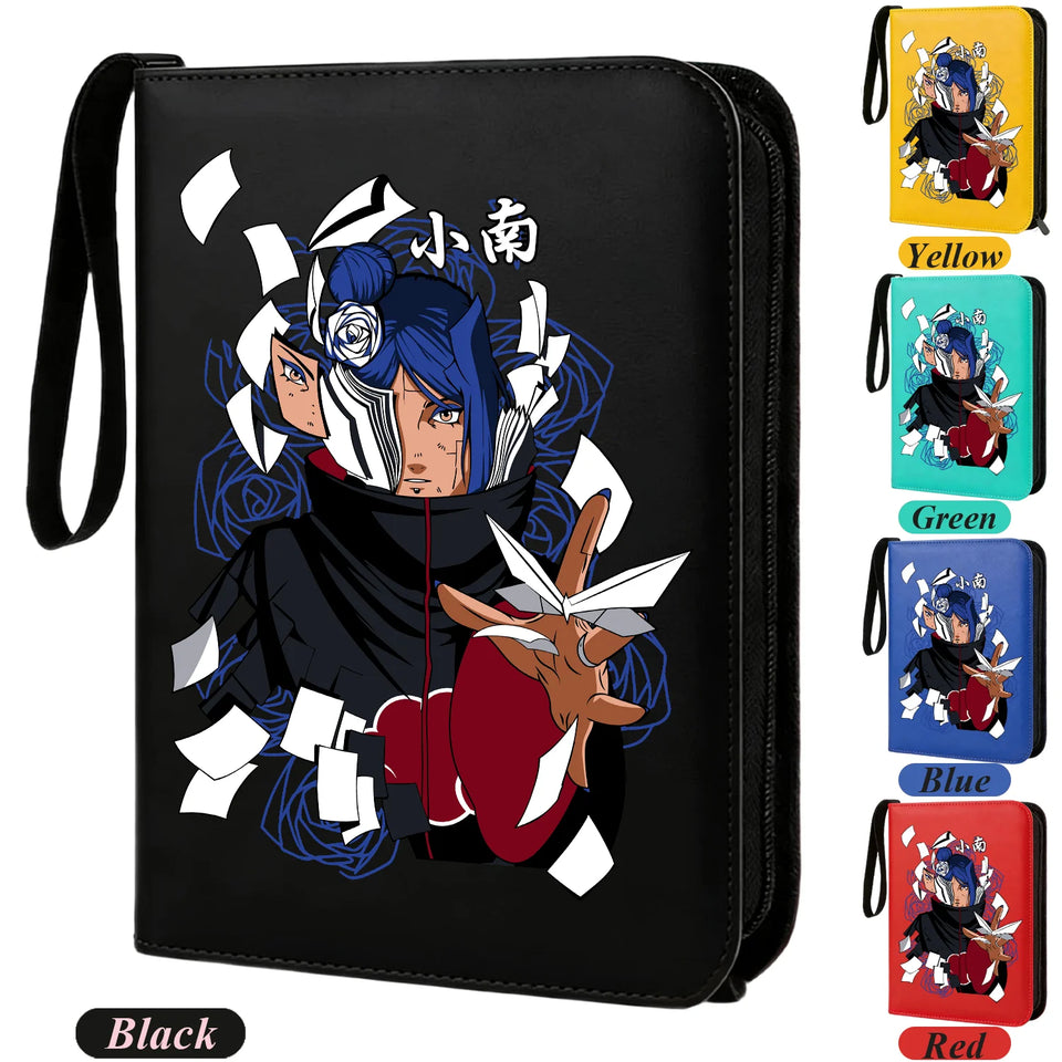 Anime Rogue Ninja Zippered Trading Card Binder - 9-Pocket PU Leather TCG Collector Folder Album with Wrist Strap & Red Cloud Graphic - Portable Storage Case for Pokemon, MTG, Yu-Gi-Oh & Sports Cards