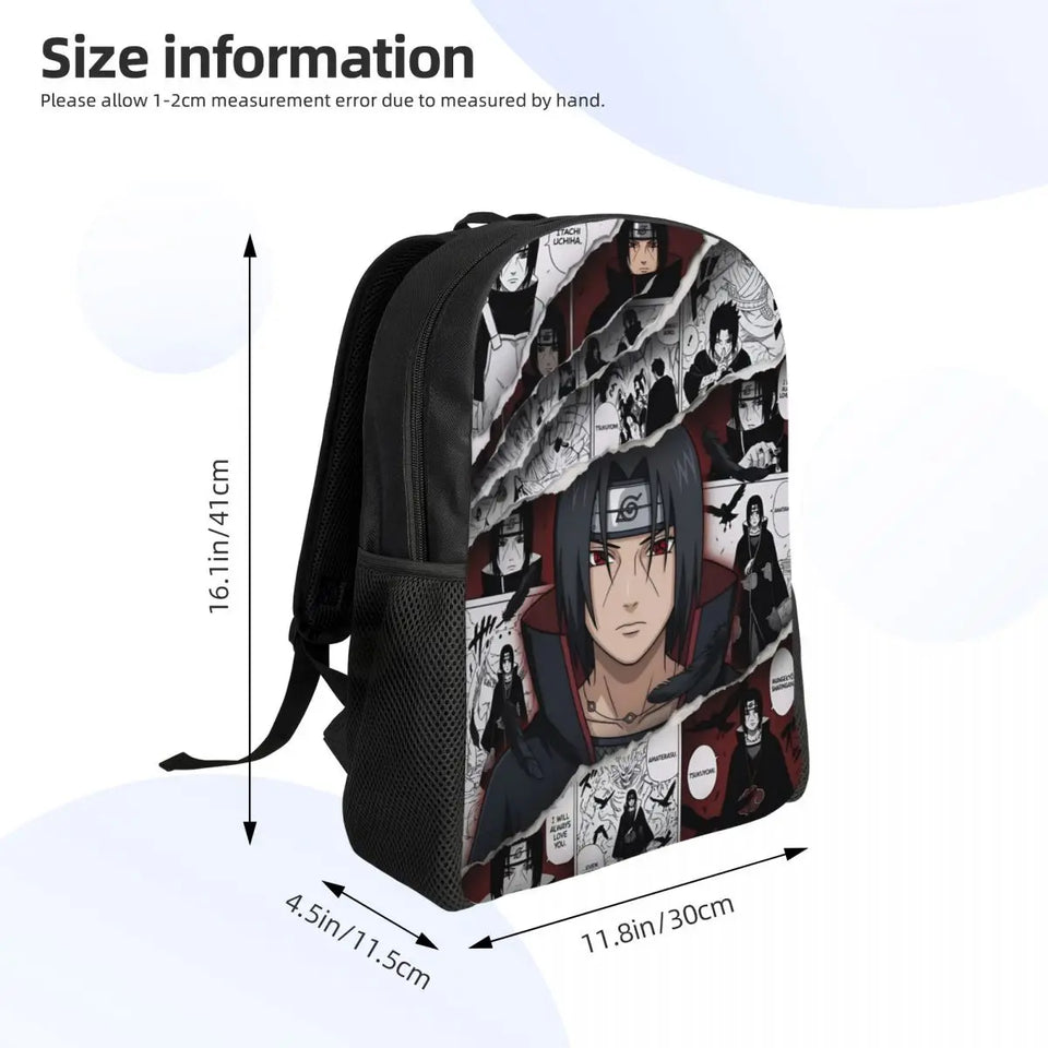 Itachi Uchiha Manga Collage Backpack - Anime Torn Graphic School Bookbag with Sharingan Eyes - Durable Canvas Laptop Daypack for Anime Fans, Students & Cosplay