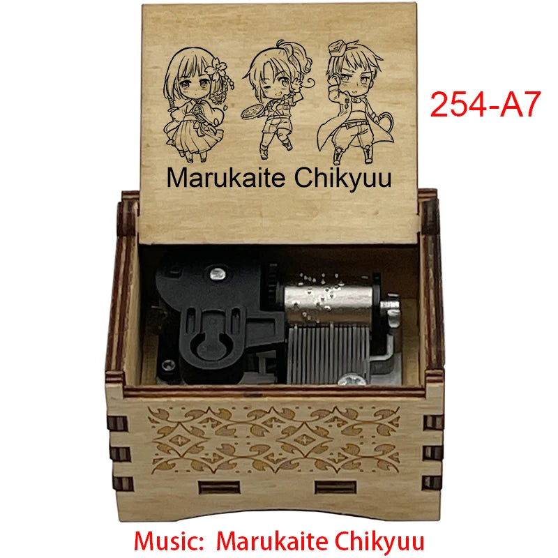 Anime Axis Powers Wooden Music Box - Vintage Hand-Crank Engraved Wooden Musical Toy - Retro Axis & Allies Character Art Print Musicbox - Collectible Nostalgic Fan Gift for Birthday & Room Display