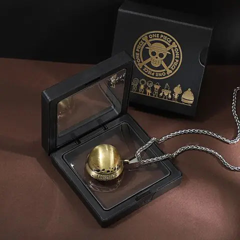 Anime Pirate Medallion Pendant Necklace Set - Vintage Straw Hat & Heart Jolly Roger Medals - Retro Blue Face Emblem Stainless Steel Chain Jewelry - Nostalgic Manga Fan Gift with Premium Display Box