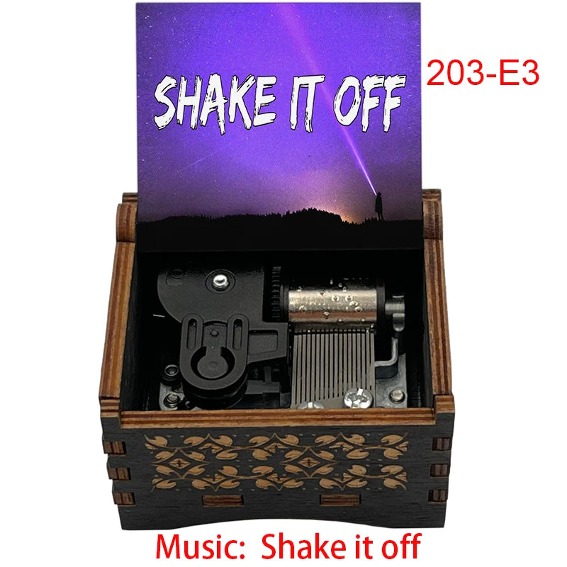 "Shake It Off" Hand-Crank Wooden Music Box - Taylor Swift Inspired Fan Souvenir - Laser-Engraved Pop Icon Silhouette & Lyric - Unique Musical Keepsake Gift