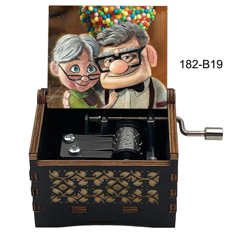 Disney-Pixar "Up" Hand-Crank Wooden Music Box - Married Life Theme Melody - Laser-Engraved Carl & Ellie Keepsake - Heartwarming Anniversary & Adventure Gift