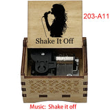 "Shake It Off" Hand-Crank Wooden Music Box - Taylor Swift Inspired Fan Souvenir - Laser-Engraved Pop Icon Silhouette & Lyric - Unique Musical Keepsake Gift