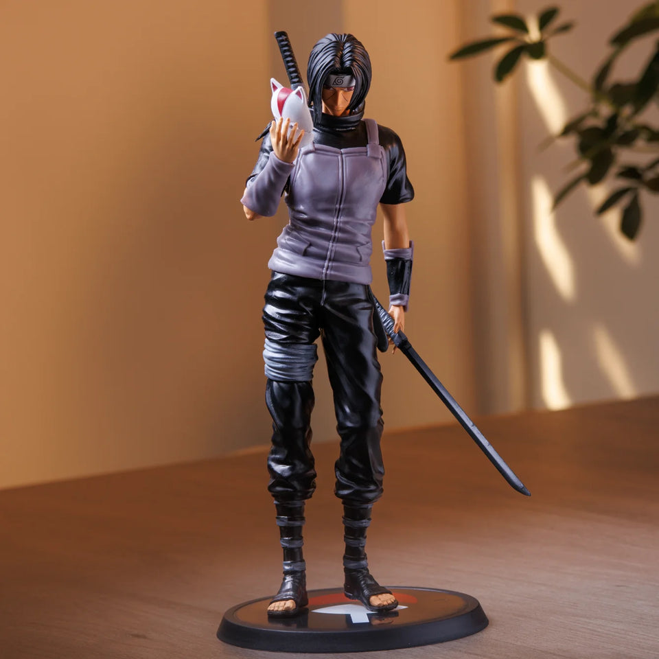 Naruto Itachi Uchiha ANBU Action Figure - Tactical Black Ops Statue with Sword & ANBU Mask - Collectible Anime Desk Figure - 28CM