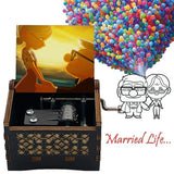 Disney-Pixar "Up" Hand-Crank Wooden Music Box - Married Life Theme Melody - Laser-Engraved Carl & Ellie Keepsake - Heartwarming Anniversary & Adventure Gift