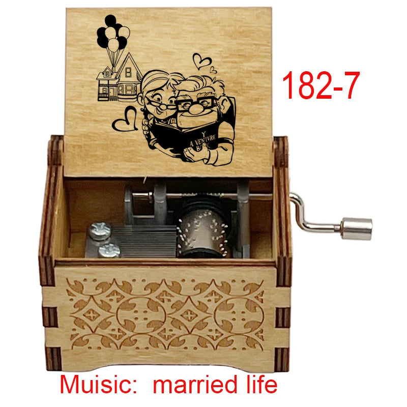 Disney-Pixar "Up" Hand-Crank Wooden Music Box - Married Life Theme Melody - Laser-Engraved Carl & Ellie Keepsake - Heartwarming Anniversary & Adventure Gift