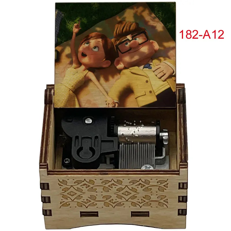 Disney-Pixar "Up" Hand-Crank Wooden Music Box - Married Life Theme Melody - Laser-Engraved Carl & Ellie Keepsake - Heartwarming Anniversary & Adventure Gift