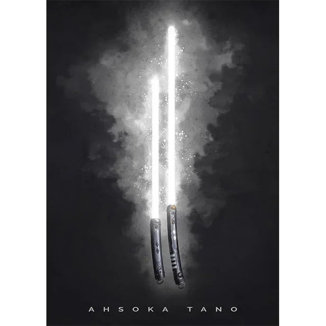 Star Wars Lightsaber Canvas Wall Art - Iconic Jedi & Sith Weaponry Prints - Minimalist Sci-Fi Movie Decor for Home, Office, or Game Room - Kylo Ren, Ahsoka Tano & Obi-Wan Editions