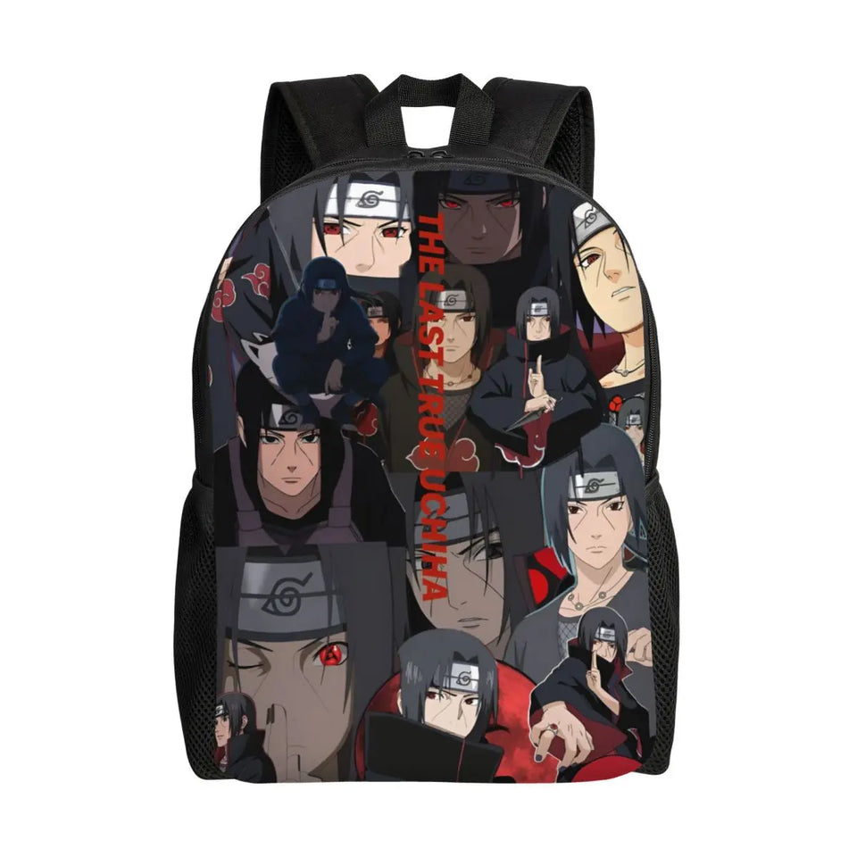 Itachi Uchiha Manga Collage Backpack - Anime Torn Graphic School Bookbag with Sharingan Eyes - Durable Canvas Laptop Daypack for Anime Fans, Students & Cosplay