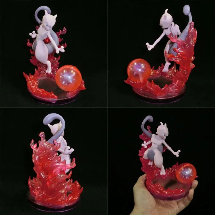 Pokémon Mewtwo LED Diorama Statue - Glowing Psychic Energy & Shadow Ball Action Figure - Collectible Anime Desk Statue & Gaming Setup Display - 15CM