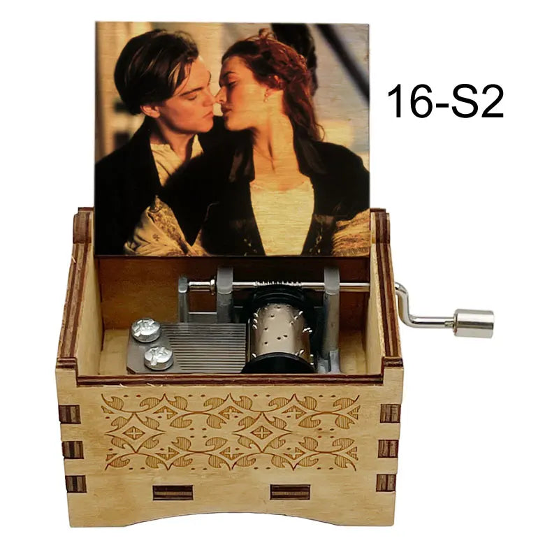 Titanic "My Heart Will Go On" Hand-Crank Wooden Music Box - Laser-Engraved Jack & Rose Movie Scene - Romantic Anniversary & Valentine's Day Gift - Vintage Musical Keepsake for Movie Lovers