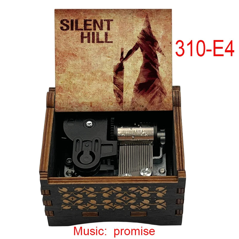 Silent Hill Hand-Crank Wooden Music Box - "Promise (Reprise)" Theme - Pyramid Head Laser-Engraved Keepsake - Gothic Horror Gaming Collectible - Psychological Horror Movie Merchandise