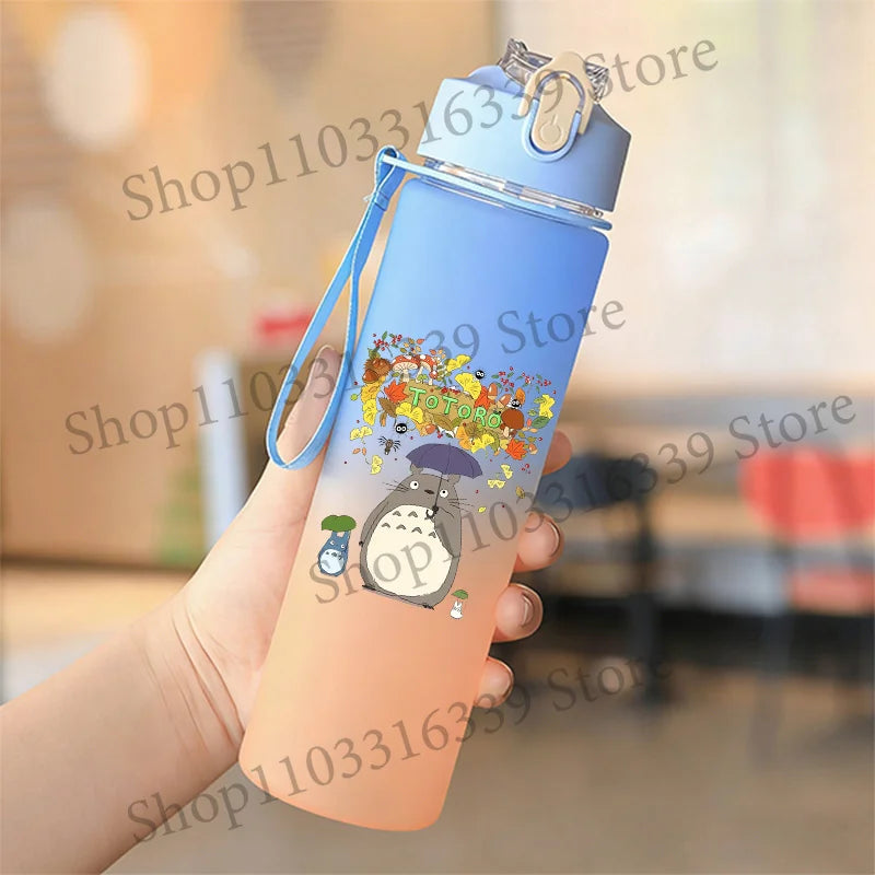 Cute Anime Forest Spirit Water Bottle - Premium Frosted Pastel Gradient Leakproof Drinkware - Kawaii Fantastic Creatures Flip-Top Sport Flask with Strap - Aesthetic Manga Fan Gift for School, Gym & Travel