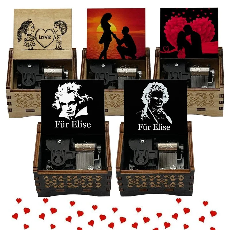 Für Elise Hand-Crank Wooden Music Box - Laser-Engraved Beethoven Classical Theme Replica - Elegant Ballerina Souvenir & Vintage Musical Keepsake Gift