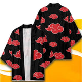 Anime Kimono Haori Cardigan Cloak - Akatsuki Red Cloud Printing Open Front Robe - Gaara Jiraiya Uchiha Unisex Graphic Yukata Jacket - Casual Streetwear Ninja Cosplay Cape Outwear