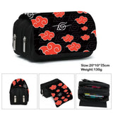 Anime Ninja Large Capacity Pencil Case - Double Zipper Canvas Pen Pouch Bag with Akatsuki Cloud & Shinobi Print - Back to School Stationeries Organizer & Cosmetic Travel Pouch for Students & Anime Fans