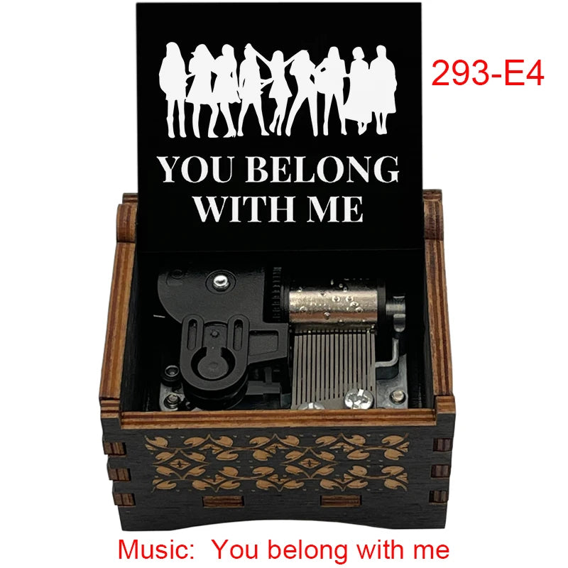 "You Belong With Me" Hand-Crank Wooden Music Box - Taylor Swift Inspired Fan Souvenir - Laser-Engraved Lyrics & Portrait - Limited Edition Musical Keepsake Gift