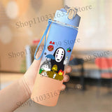 Cute Anime Forest Spirit Water Bottle - Premium Frosted Pastel Gradient Leakproof Drinkware - Kawaii Fantastic Creatures Flip-Top Sport Flask with Strap - Aesthetic Manga Fan Gift for School, Gym & Travel
