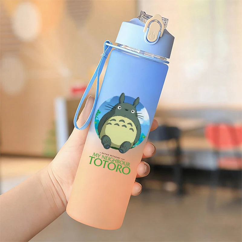 Cute Anime Forest Spirit Water Bottle - Premium Frosted Pastel Gradient Leakproof Drinkware - Kawaii Fantastic Creatures Flip-Top Sport Flask with Strap - Aesthetic Manga Fan Gift for School, Gym & Travel
