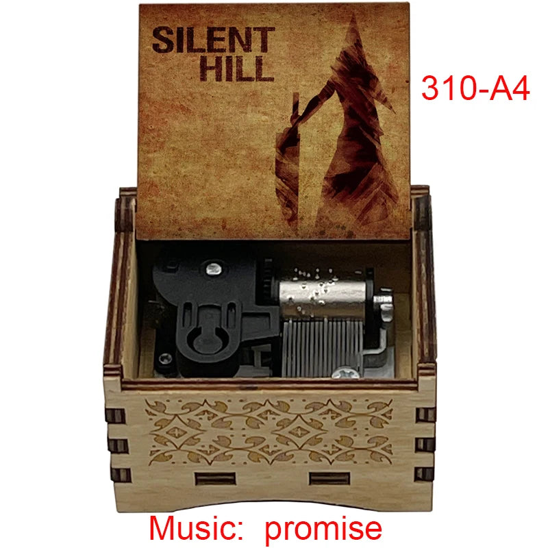 Silent Hill Hand-Crank Wooden Music Box - "Promise (Reprise)" Theme - Pyramid Head Laser-Engraved Keepsake - Gothic Horror Gaming Collectible - Psychological Horror Movie Merchandise
