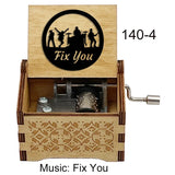 Classic Alternative Rock Hand-Crank Wooden Music Box - Fix You Laser Engraved Vintage Musical Toy - Retro Band Silhouette & Quote Lyric Musicbox - Nostalgic Music Lover Gift for Birthday & Desk Display
