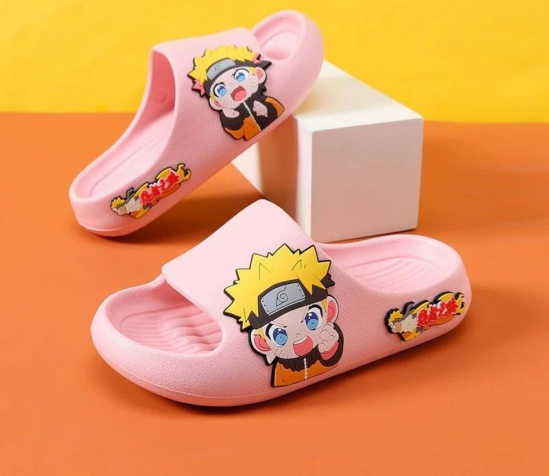 Anime Ninja Character Slide Sandals - Cute Cartoon Yellow Chibi Open Toe Slippers - Waterproof Non-Slip EVA Cloud Slides for Men, Women & Kids - Comfortable Indoor Outdoor Beach Footwear Gift