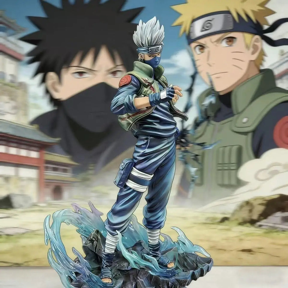 Premium Anime Copy Ninja Collectible Statue - High-Detail Leaf Village Sensei Action Figure - Elite Lightning Style PVC Figure with Dark Chakra Aura Effect & Terrain Base - Gift for Manga Fans, PC Setup & Shelf Display - (25C