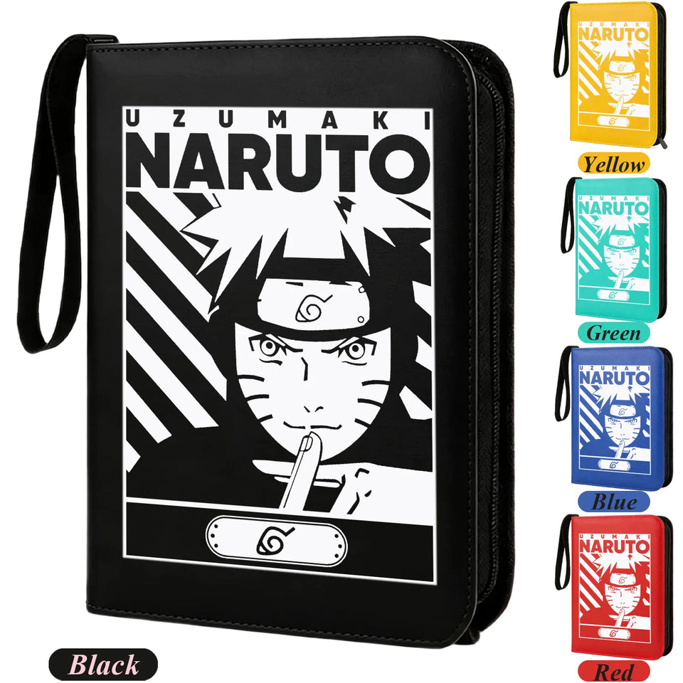 Anime Rogue Ninja Zippered Trading Card Binder - 9-Pocket PU Leather TCG Collector Folder Album with Wrist Strap & Red Cloud Graphic - Portable Storage Case for Pokemon, MTG, Yu-Gi-Oh & Sports Cards
