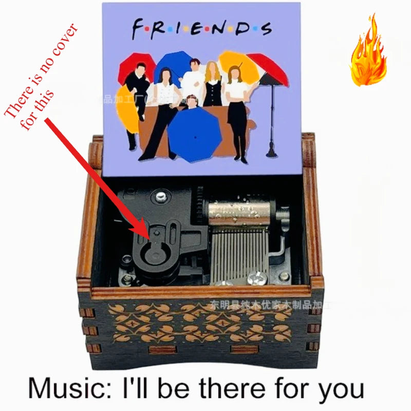 Friends TV Show Hand-Crank Wooden Music Box - "I'll Be There For You" Theme Song - Laser-Engraved Cast Silhouette & Iconic Umbrella Art - Nostalgic TV Series Collectible & Best Friend Gift