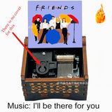 Friends TV Show Hand-Crank Wooden Music Box - "I'll Be There For You" Theme Song - Laser-Engraved Cast Silhouette & Iconic Umbrella Art - Nostalgic TV Series Collectible & Best Friend Gift