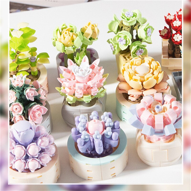 DIY Succulents Romantic Flowers Bouquet Bricks