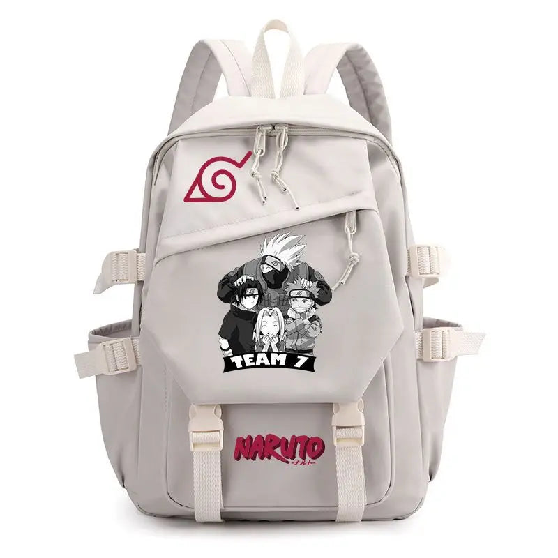 Anime Tactical Buckle Canvas Backpack - Leaf Village & Anbu Mask Graphic School Bookbag with Laptop Sleeve - Aesthetic Multi-Pocket Travel Rucksack for Students & Anime Fans