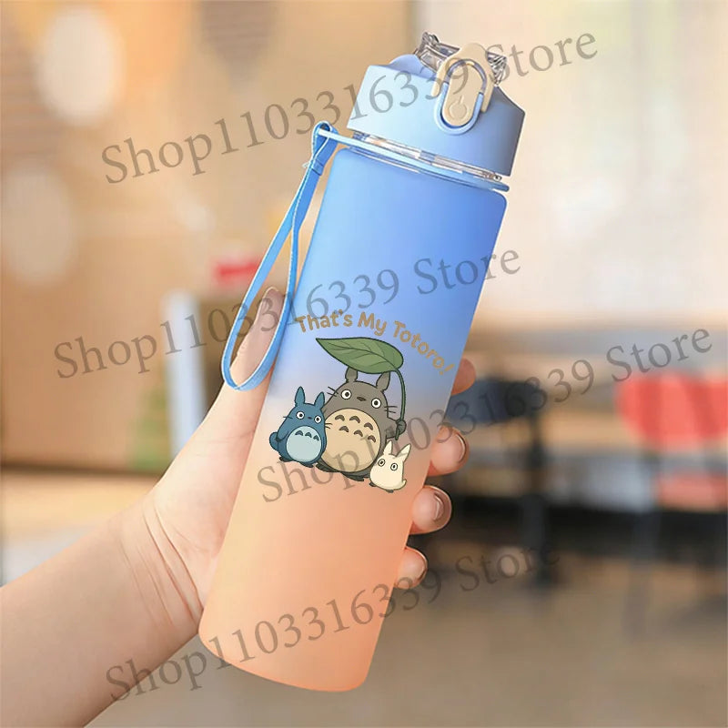 Cute Anime Forest Spirit Water Bottle - Premium Frosted Pastel Gradient Leakproof Drinkware - Kawaii Fantastic Creatures Flip-Top Sport Flask with Strap - Aesthetic Manga Fan Gift for School, Gym & Travel