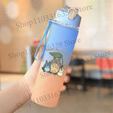 Cute Anime Forest Spirit Water Bottle - Premium Frosted Pastel Gradient Leakproof Drinkware - Kawaii Fantastic Creatures Flip-Top Sport Flask with Strap - Aesthetic Manga Fan Gift for School, Gym & Travel