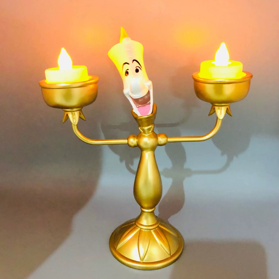 Beauty and the Beast Cogsworth & Lumiere Desktop Collectible Set - Functional Pendulum Clock & Light-Up LED Figurine - Premium Resin Movie Replica Home Decor & Gift Duo