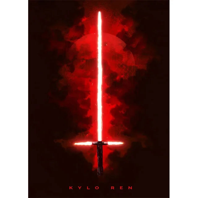 Star Wars Lightsaber Canvas Wall Art - Iconic Jedi & Sith Weaponry Prints - Minimalist Sci-Fi Movie Decor for Home, Office, or Game Room - Kylo Ren, Ahsoka Tano & Obi-Wan Editions