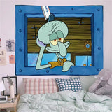 Squidward Looking Out Window Wall Tapestry - Iconic SpongeBob Meme Home Decor - Premium Fabric Bedroom Hanging - Funny Bikini Bottom Aesthetic Art for Game Rooms & Dorms