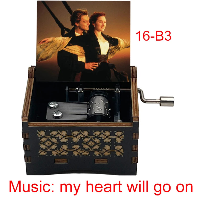 Titanic "My Heart Will Go On" Hand-Crank Wooden Music Box - Laser-Engraved Jack & Rose Movie Scene - Romantic Anniversary & Valentine's Day Gift - Vintage Musical Keepsake for Movie Lovers