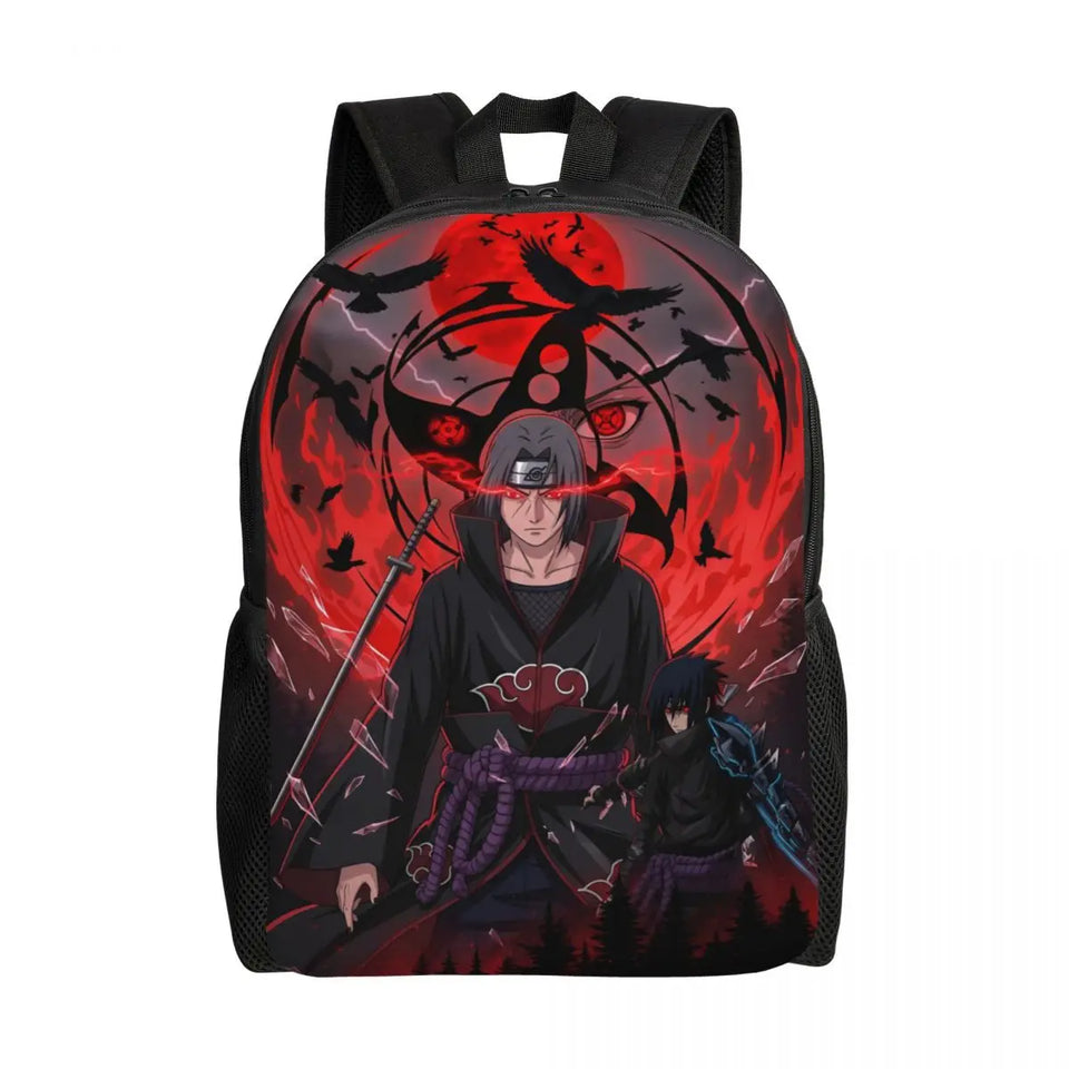 Itachi Uchiha Manga Collage Backpack - Anime Torn Graphic School Bookbag with Sharingan Eyes - Durable Canvas Laptop Daypack for Anime Fans, Students & Cosplay