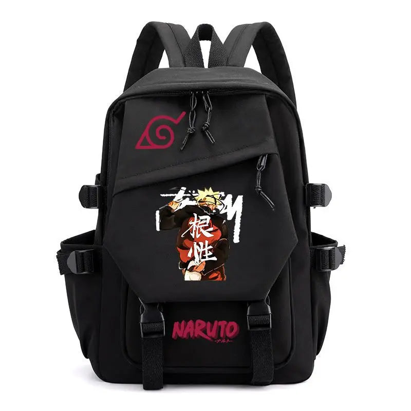 Anime Tactical Buckle Canvas Backpack - Leaf Village & Anbu Mask Graphic School Bookbag with Laptop Sleeve - Aesthetic Multi-Pocket Travel Rucksack for Students & Anime Fans