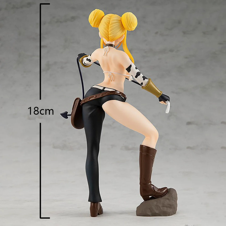 Fairy Tail Lucy Heartfilia Star Dress Taurus Form Action Figure - Collectible Anime Statue with Whip & Display Rock Base - Desk Decor - 18CM