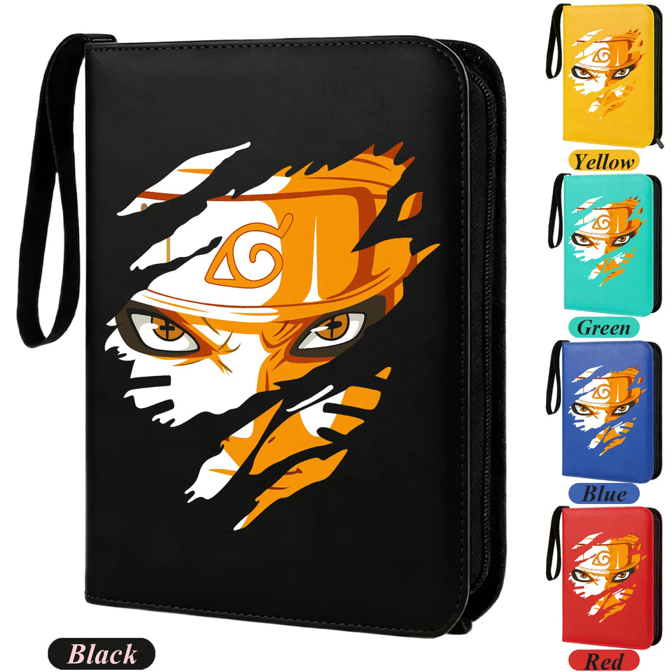 Anime Rogue Ninja Zippered Trading Card Binder - 9-Pocket PU Leather TCG Collector Folder Album with Wrist Strap & Red Cloud Graphic - Portable Storage Case for Pokemon, MTG, Yu-Gi-Oh & Sports Cards