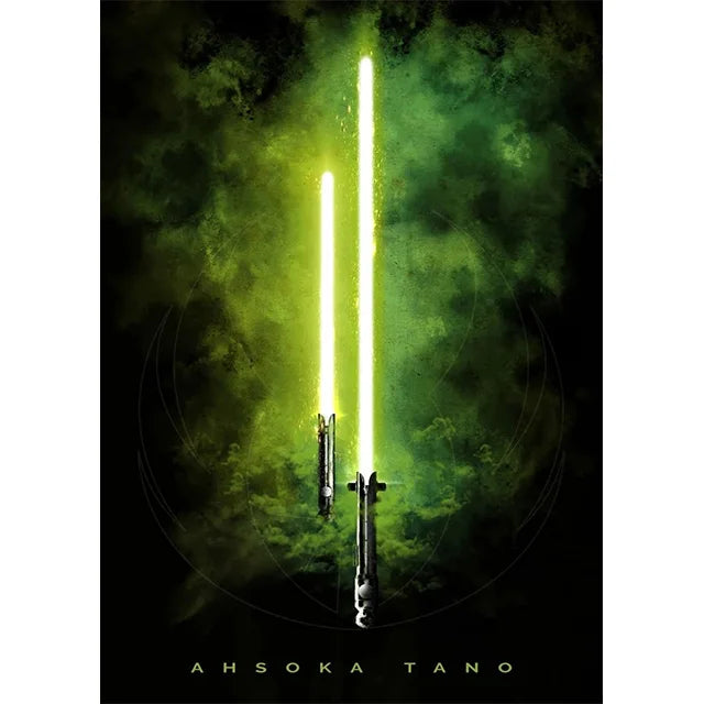 Star Wars Lightsaber Canvas Wall Art - Iconic Jedi & Sith Weaponry Prints - Minimalist Sci-Fi Movie Decor for Home, Office, or Game Room - Kylo Ren, Ahsoka Tano & Obi-Wan Editions