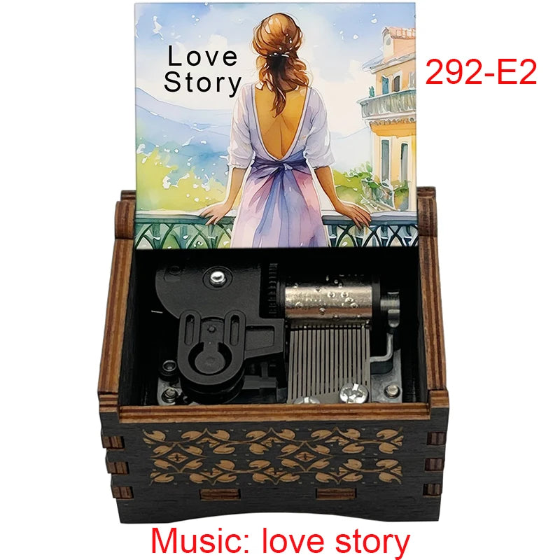 "Love Story" Hand-Crank Wooden Music Box - Taylor Swift Inspired Fan Souvenir - Laser-Engraved Portrait & Classic Lyric Motif - Premium Musical Keepsake Gift