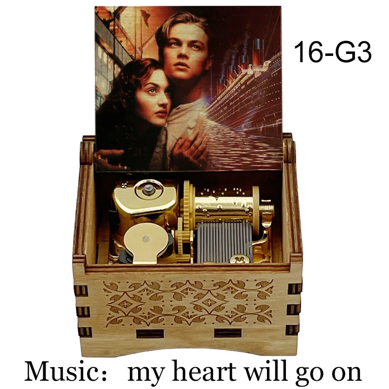 Titanic "My Heart Will Go On" Hand-Crank Wooden Music Box - Laser-Engraved Jack & Rose Movie Scene - Romantic Anniversary & Valentine's Day Gift - Vintage Musical Keepsake for Movie Lovers