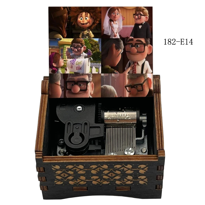Disney-Pixar "Up" Hand-Crank Wooden Music Box - Married Life Theme Melody - Laser-Engraved Carl & Ellie Keepsake - Heartwarming Anniversary & Adventure Gift