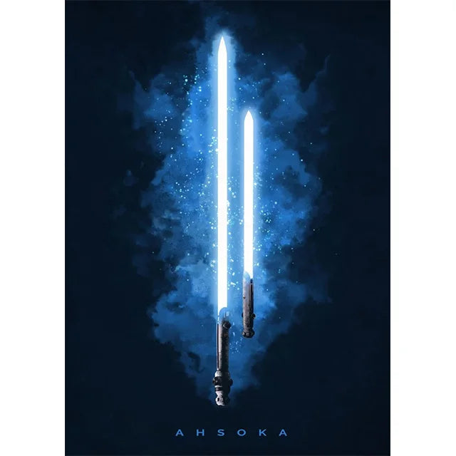 Star Wars Lightsaber Canvas Wall Art - Iconic Jedi & Sith Weaponry Prints - Minimalist Sci-Fi Movie Decor for Home, Office, or Game Room - Kylo Ren, Ahsoka Tano & Obi-Wan Editions