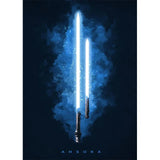 Star Wars Lightsaber Canvas Wall Art - Iconic Jedi & Sith Weaponry Prints - Minimalist Sci-Fi Movie Decor for Home, Office, or Game Room - Kylo Ren, Ahsoka Tano & Obi-Wan Editions